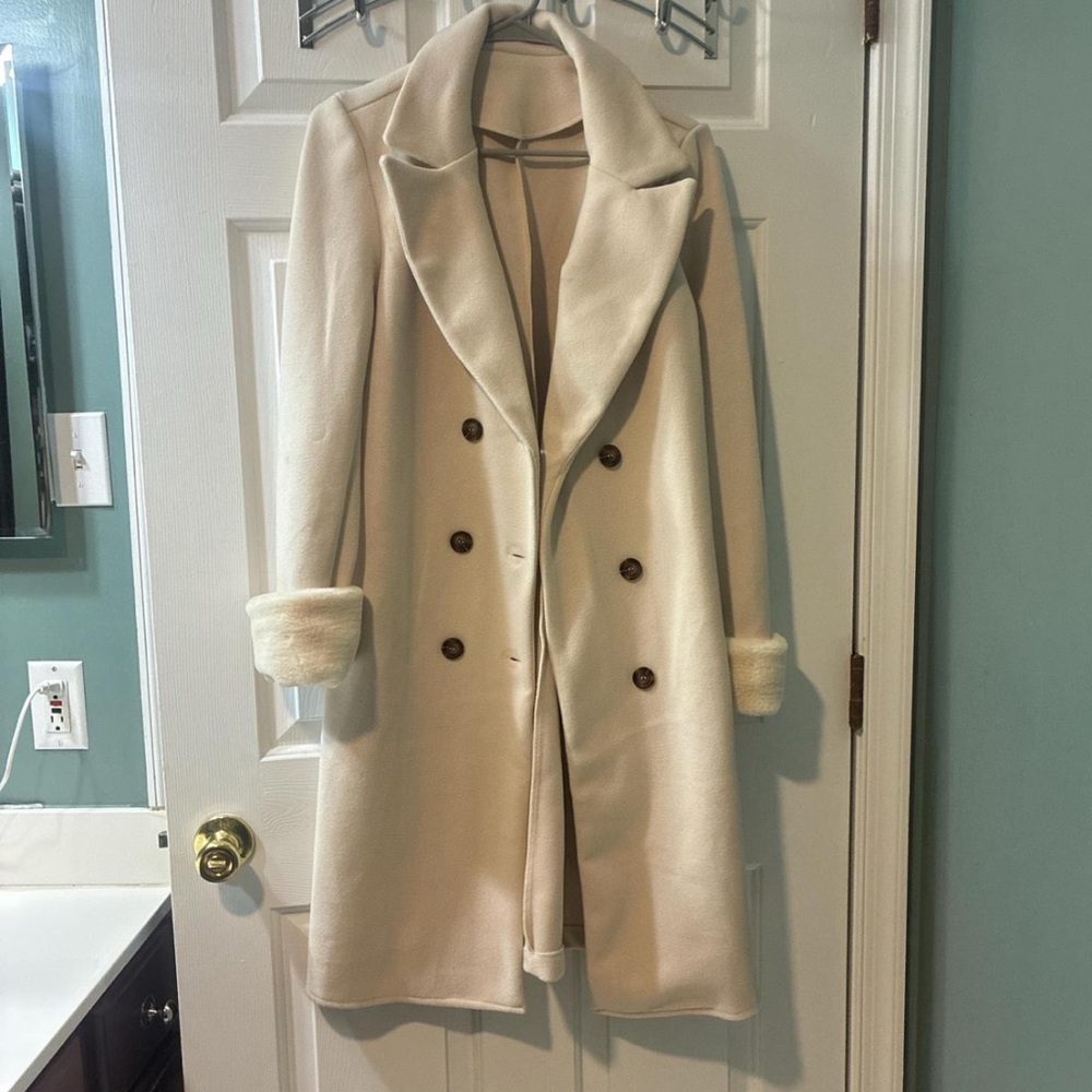 SHEIN Cream Double-Breasted Trench Coat